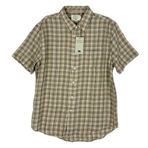 New The Normal Brand SS Skipper Button Down Shirt in Tan Plaid Large Lumberjack
